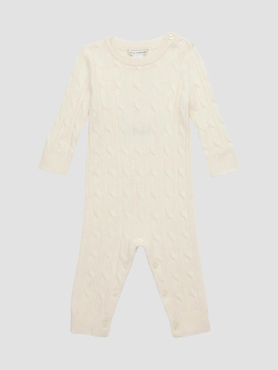 Sofia Cashmere Unisex Baby's Cable-Knit Cashmere Coverall - Ivory - Size 9 Months