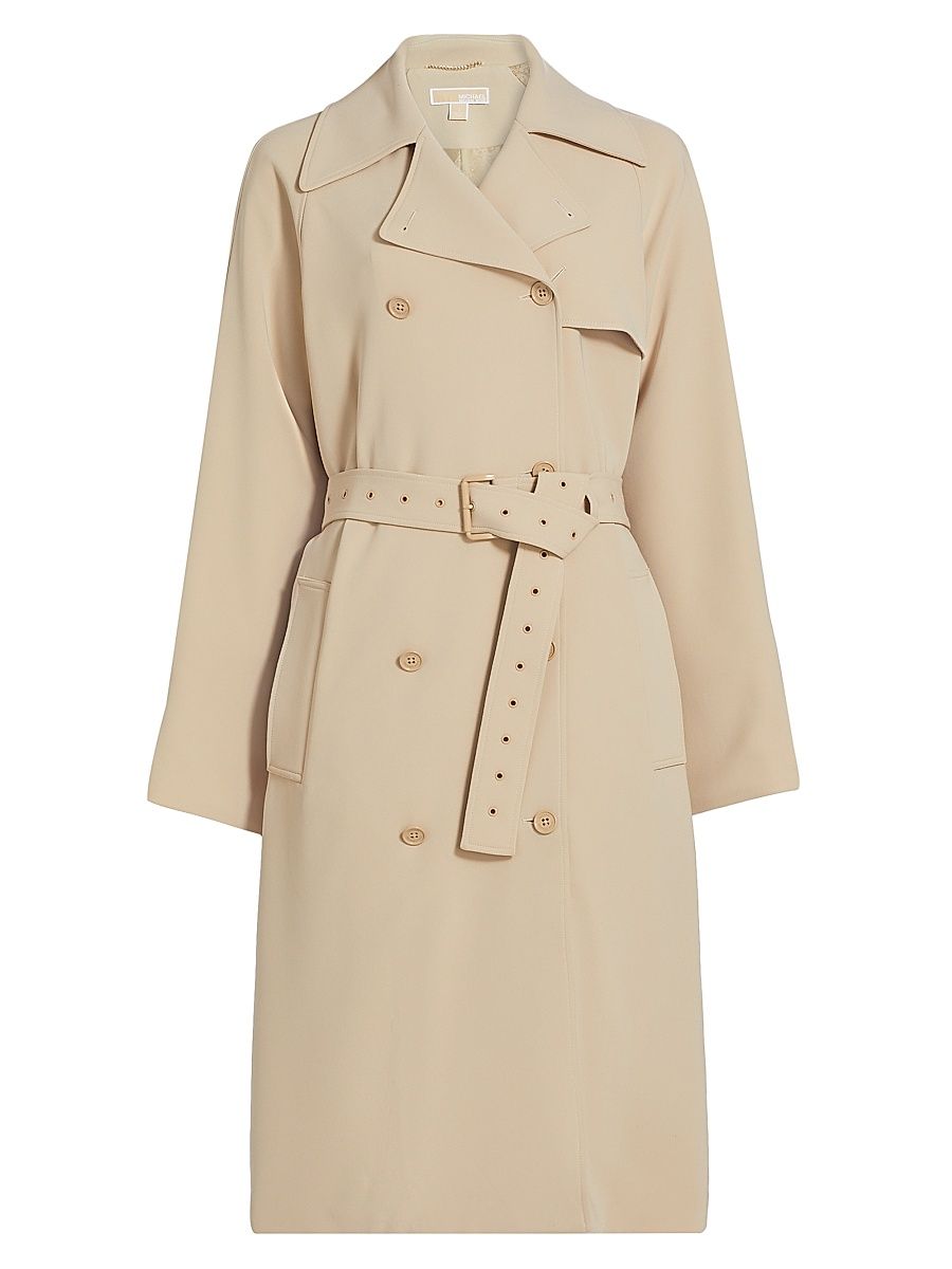 Women's Double-Breasted Belted Trench Coat - Khaki - Size XL