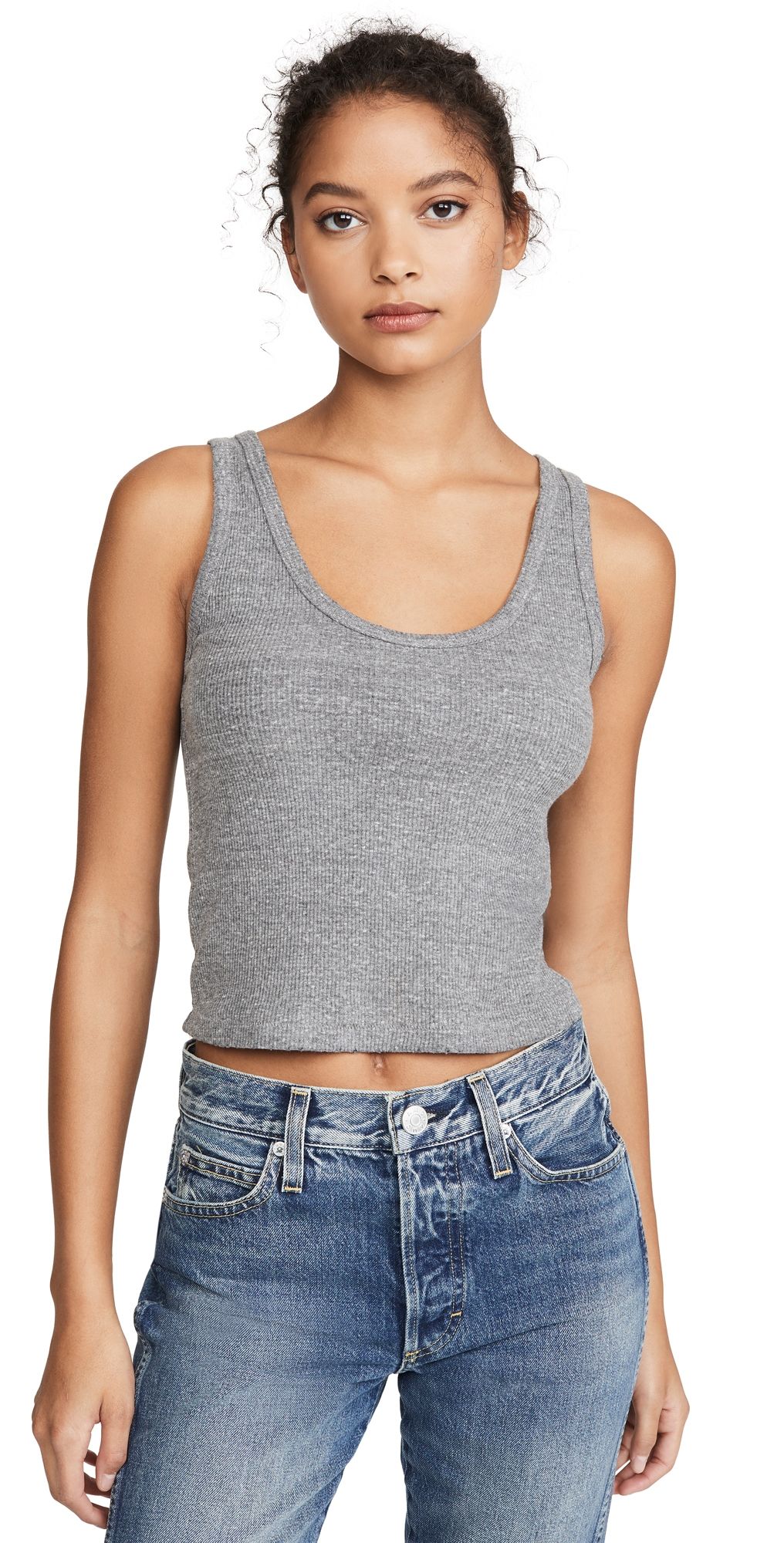 AMO Crop Rib Tank Heather Grey L