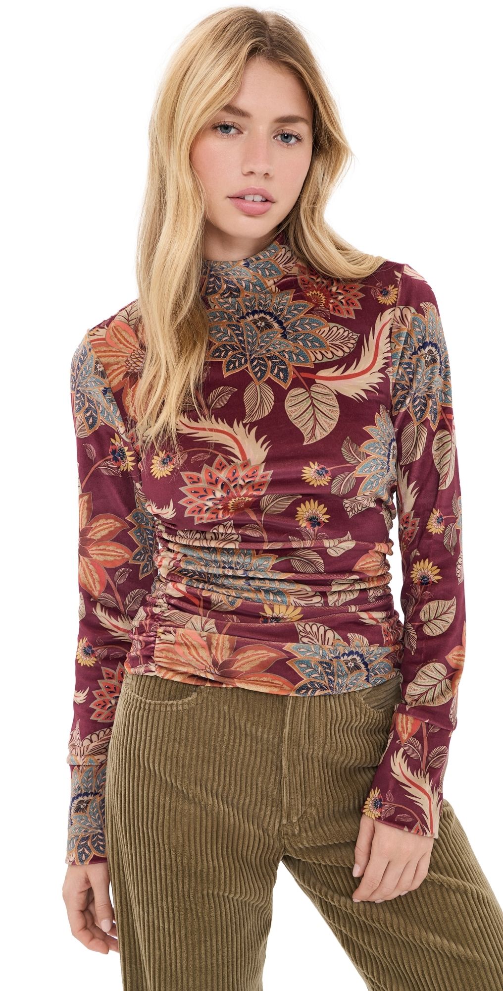 FARM Rio Delhi Floral Burgundy Velvet Jersey Blouse Delhi Floral Burgundy M