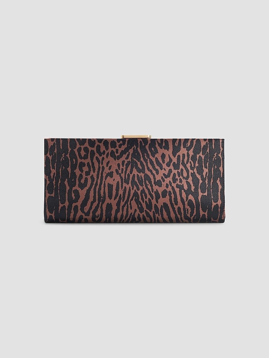Women's Pats Leopard Satin Clutch - Brown Black