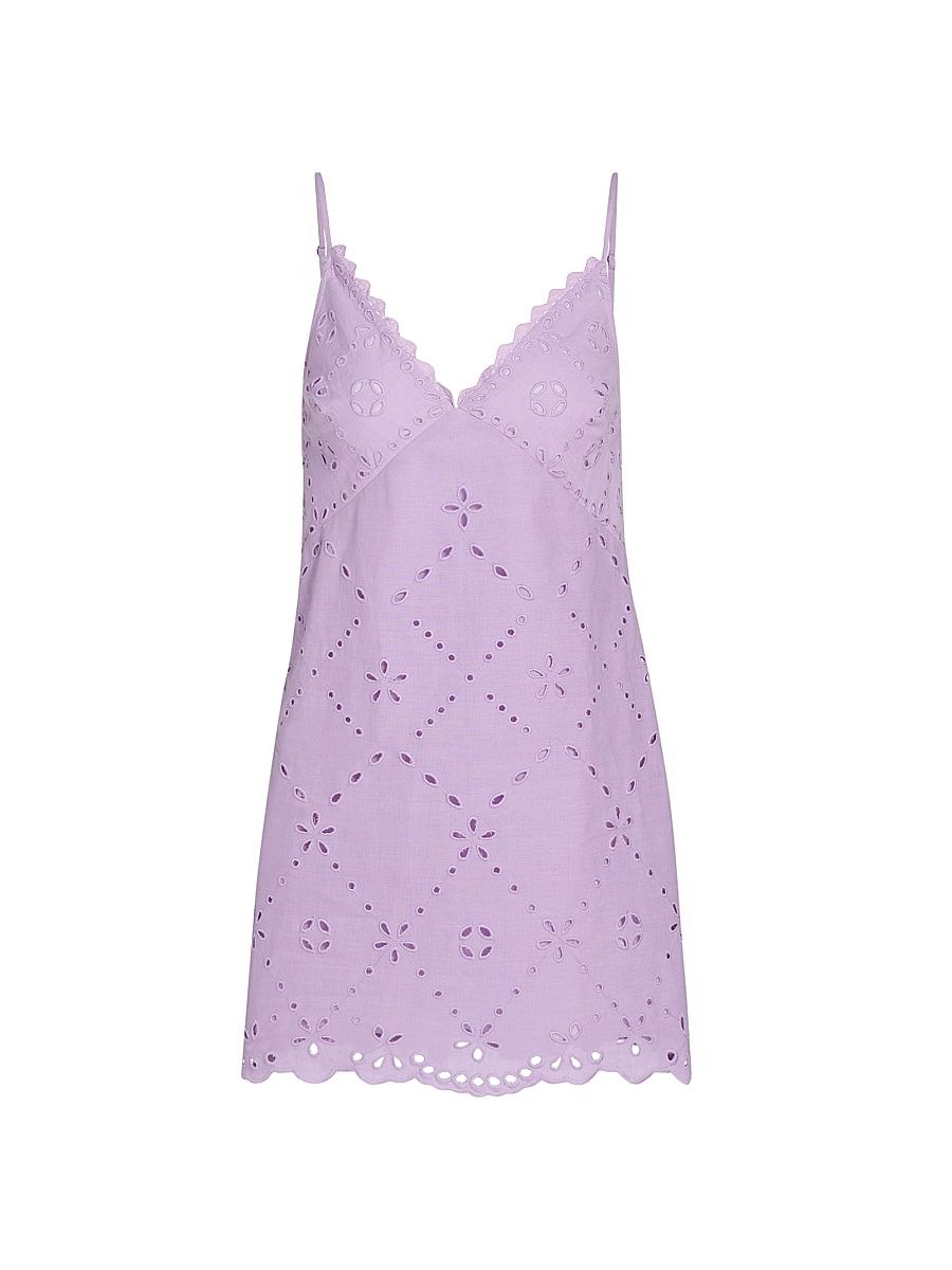 Women's Cotton-Linen A-Line Minidress - Purple - Size Large