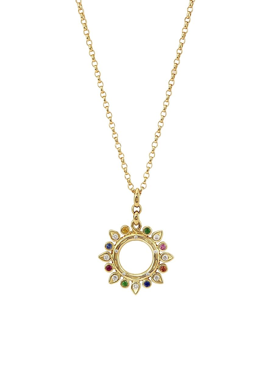 Women's Gypsy 18K Yellow Gold, Diamond, Sapphire & Tsavorite Sun Pendant Necklace