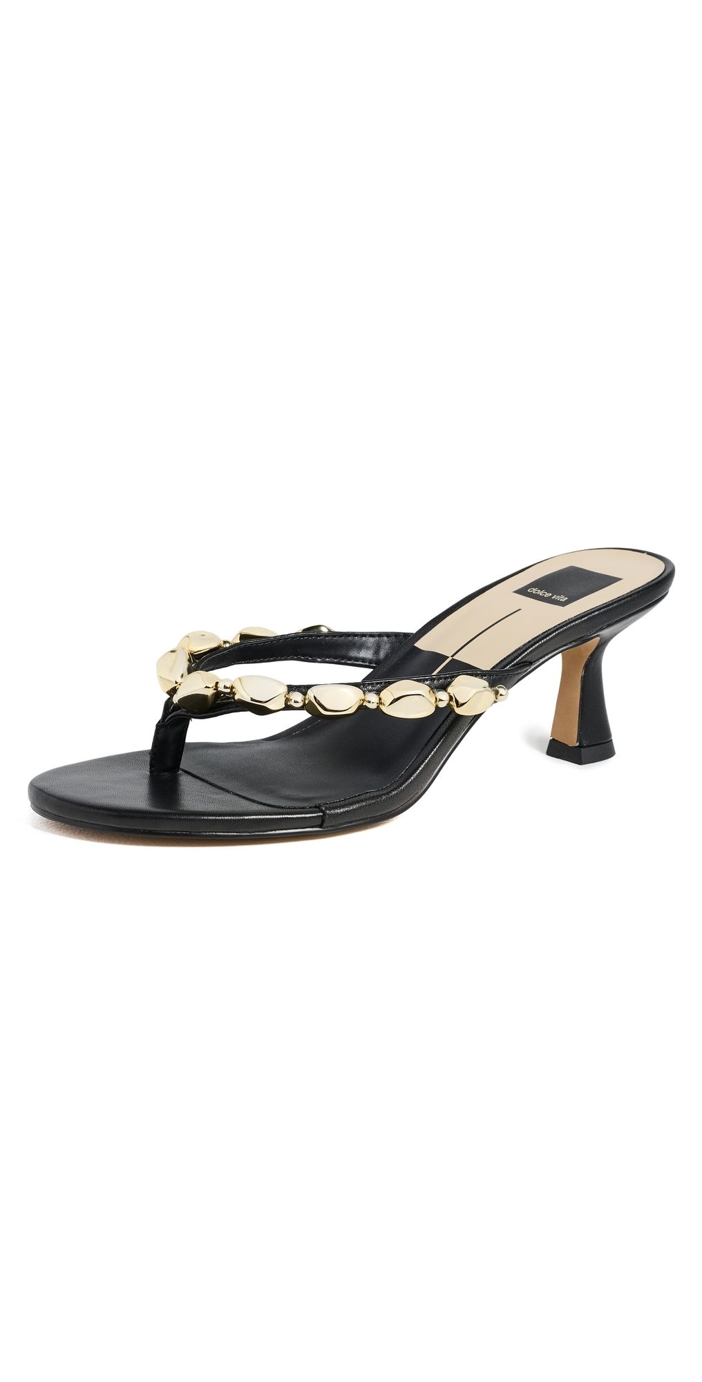 Dolce Vita Daksie Heeled Thong Sandals Black Leather 9.5