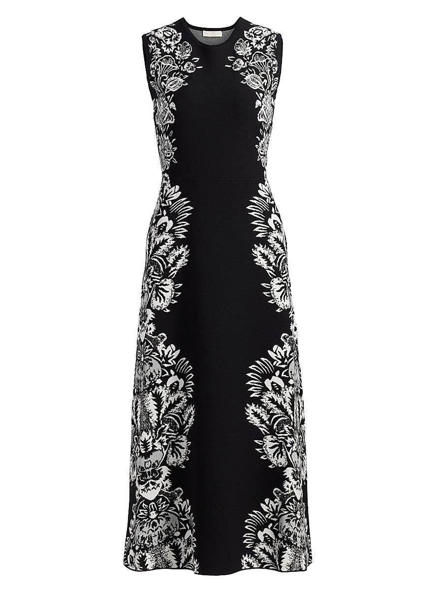 Women's Liana Floral Jacquard Midi-Dress - Noir - Size Large