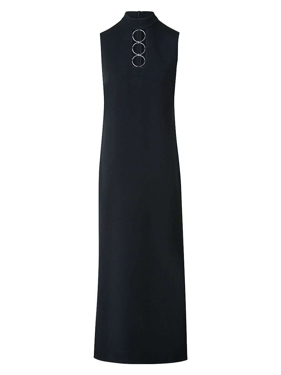 Women's Ring Pull Wool Midi-Dress - Black - Size 16