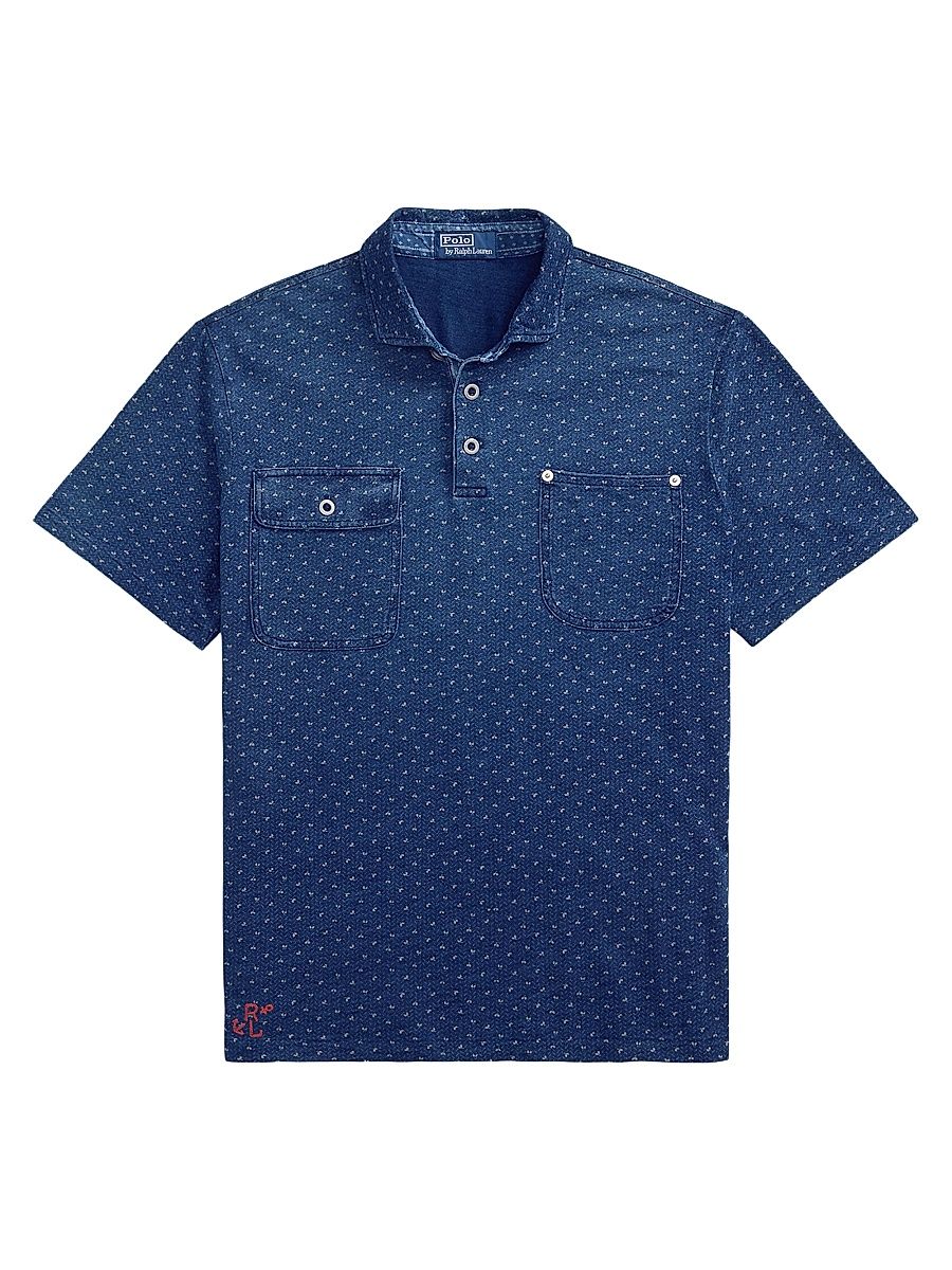 Men's Classic-Fit Indigo Jersey Polo Shirt - Dark Indigo Bud Print - Size XXL