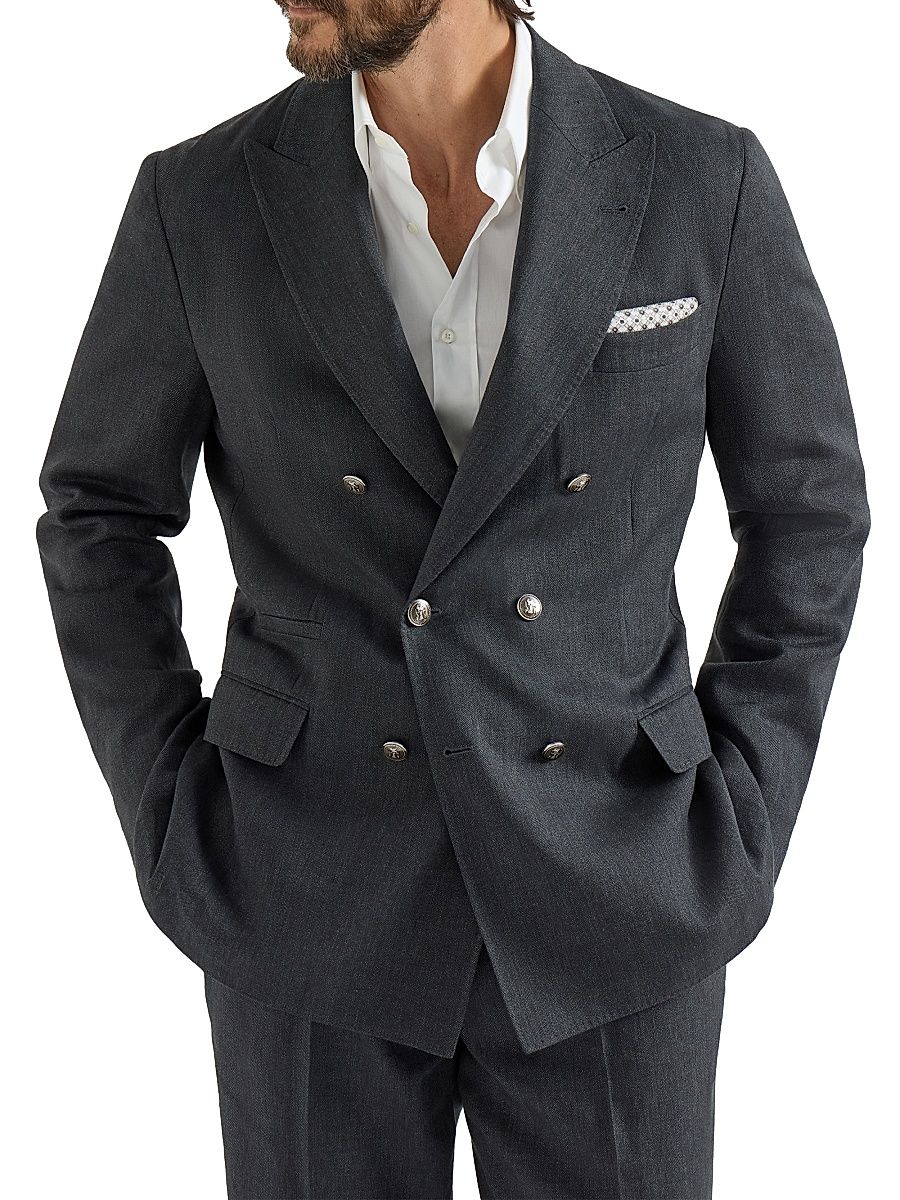 Men's Chevron One and a Half Breasted Deconstructed Blazer with Metal Buttons - Anthracite - Size 44
