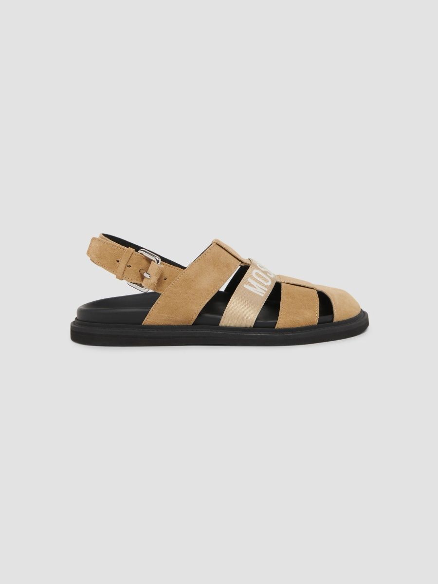 Moschino Men's Logo Suede Fisherman Sandals - Beige - Size 6
