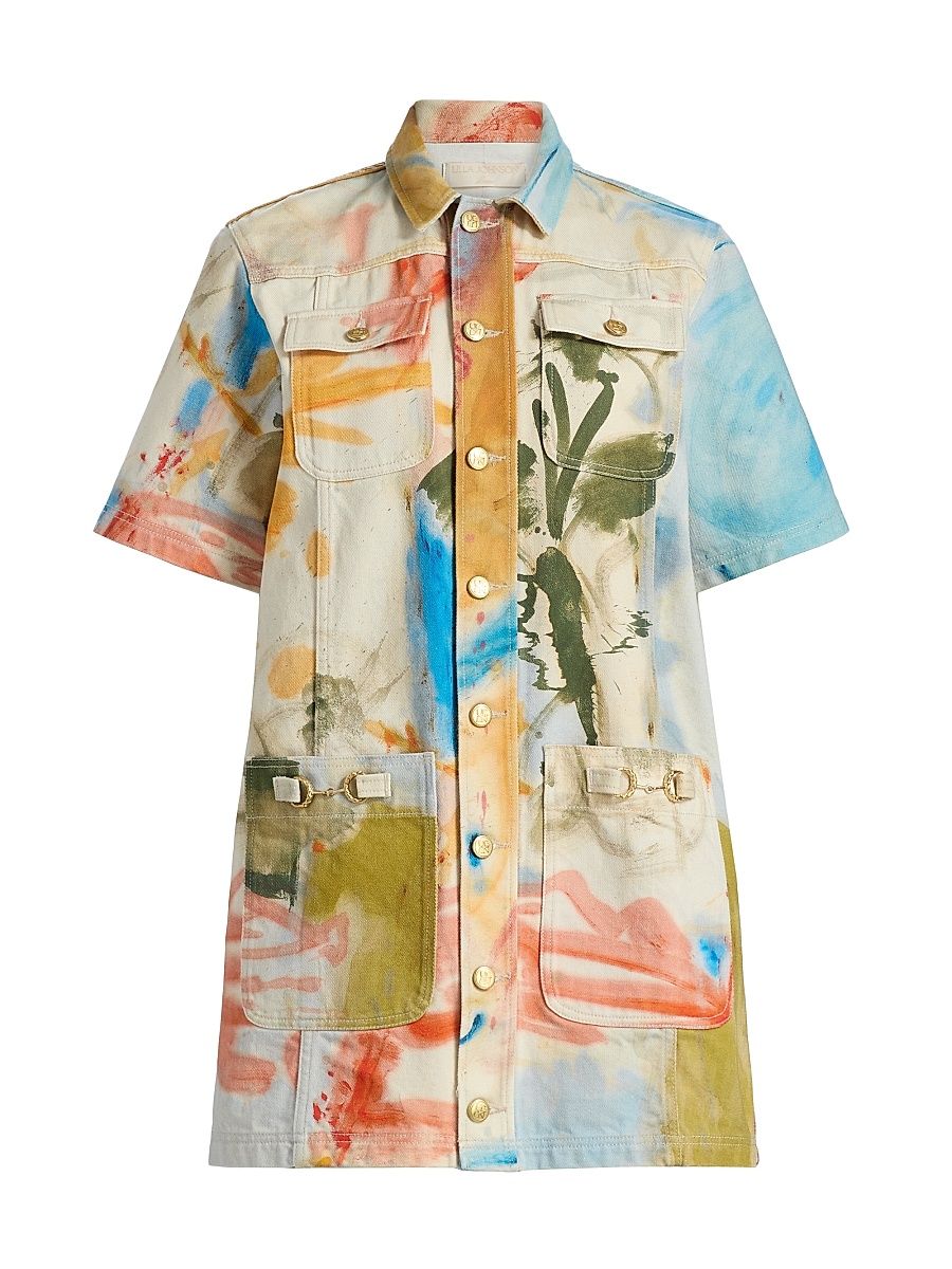 Women's Painters Printed Cotton Shirtdress - Western Dream - Size XL