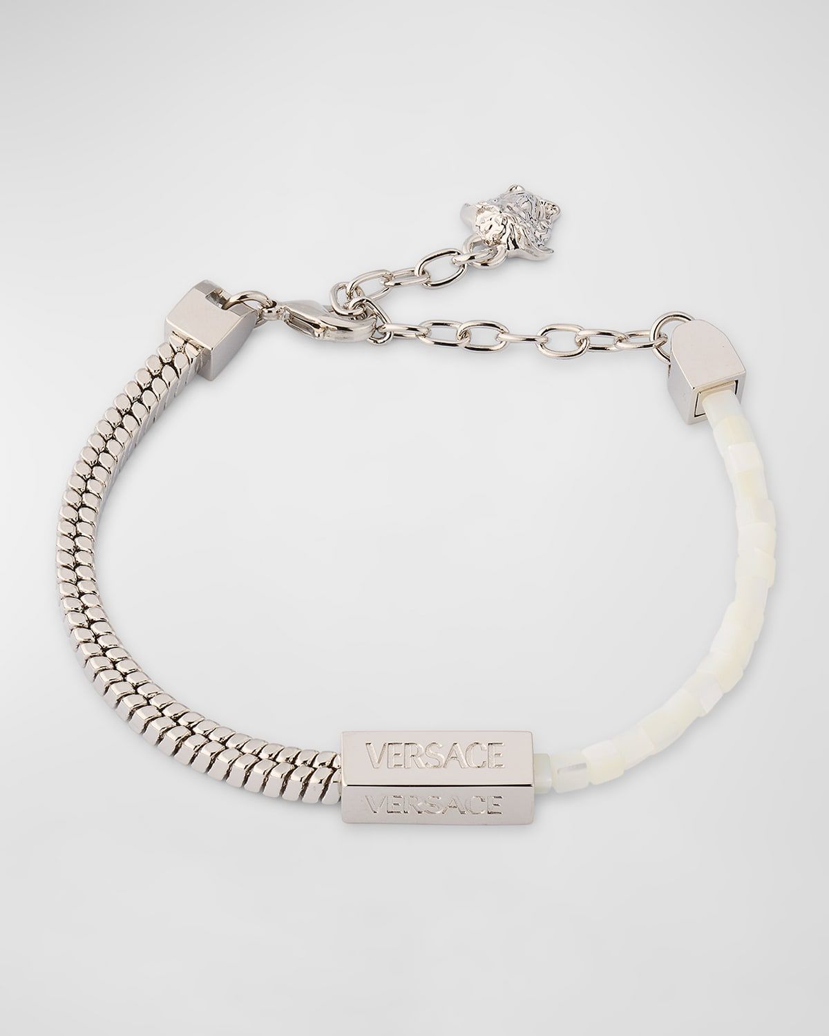 Silvertone Chain and Mother-of-Pearl Bead Bracelet