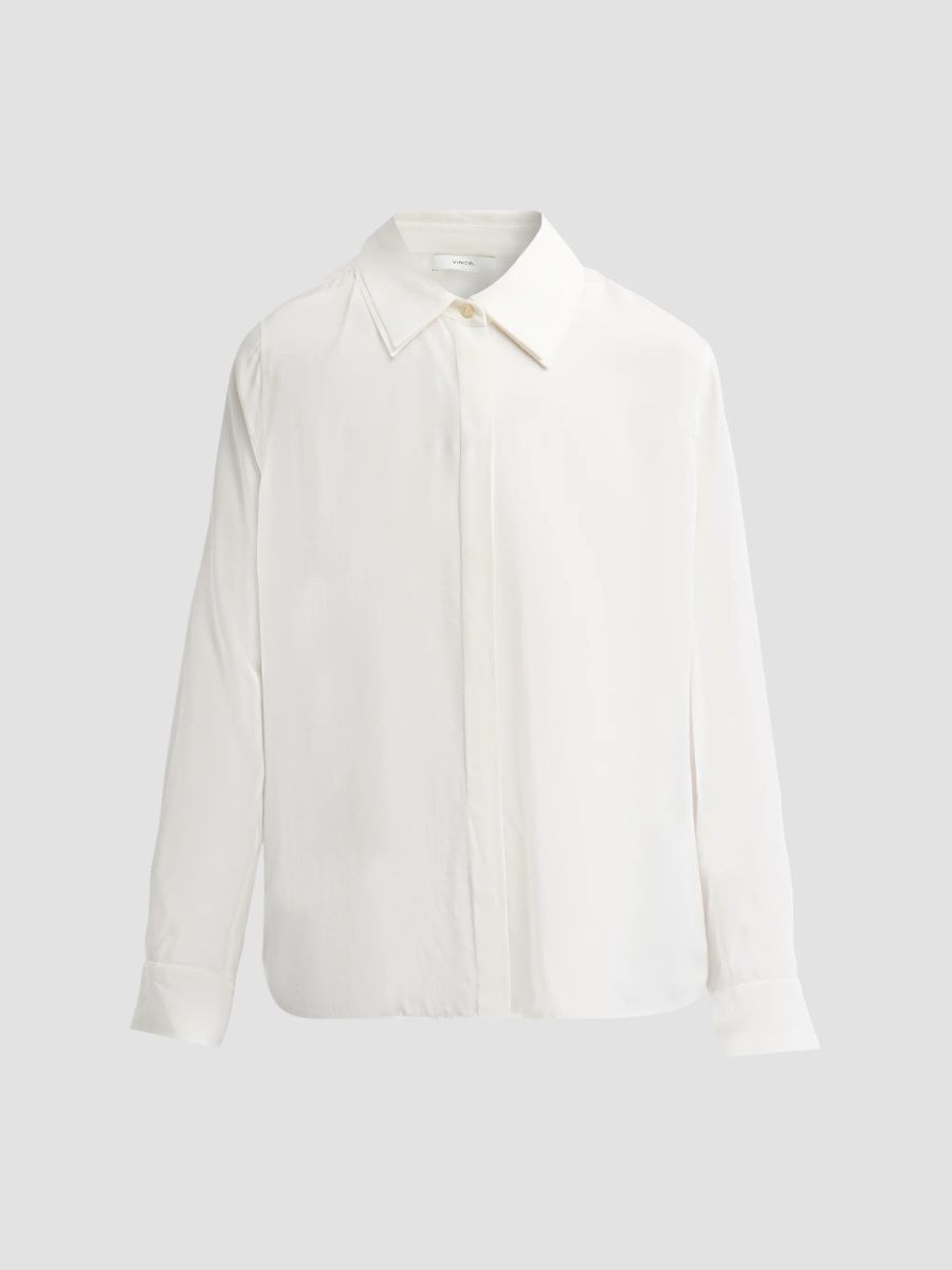 Vince Women's Double Collar Silk-Blend Shirt - Off White - Size XXS