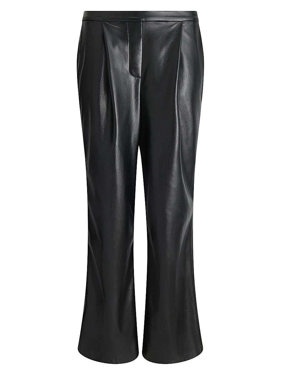 Women's Faux-Leather Wide-Leg Pants - Black - Size Small