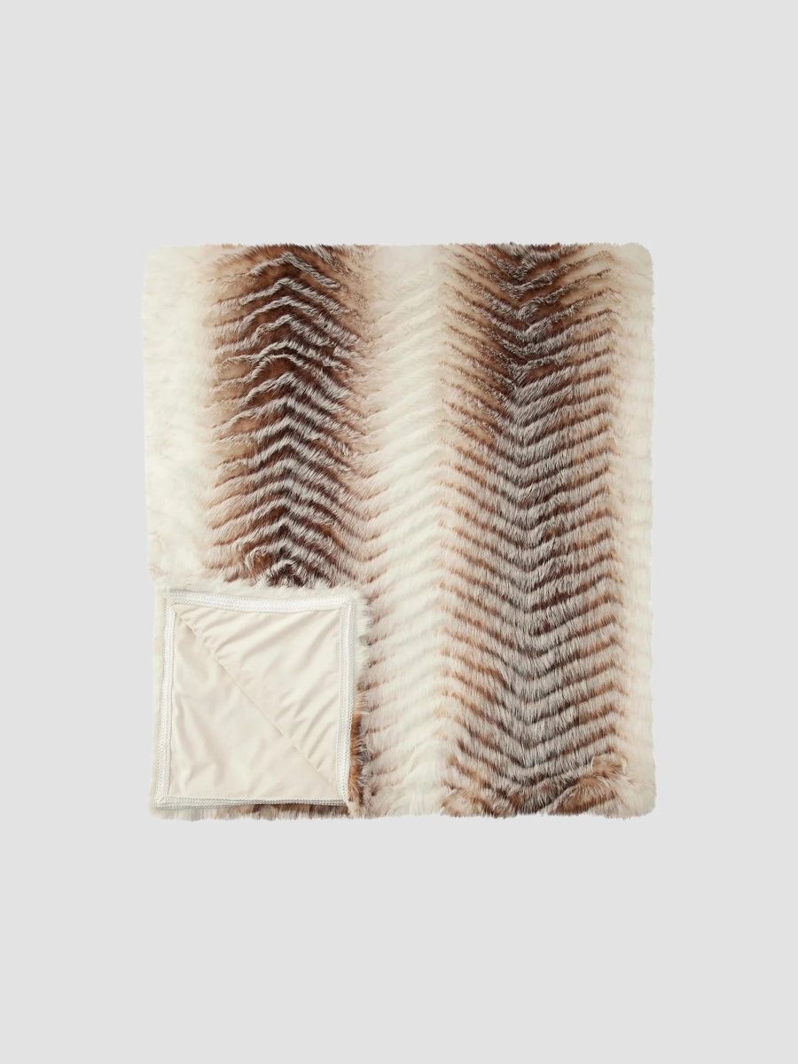 Gorski Fox-Print Faux-Fur Throw Blanket - Brown Beige