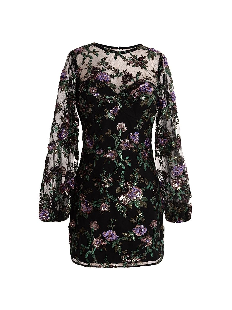 Women's Mila Floral Organza Minidress - Black Multi - Size Medium