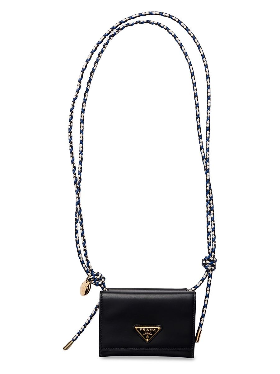 Women's Card Holder with Leather Shoulder Strap - Black