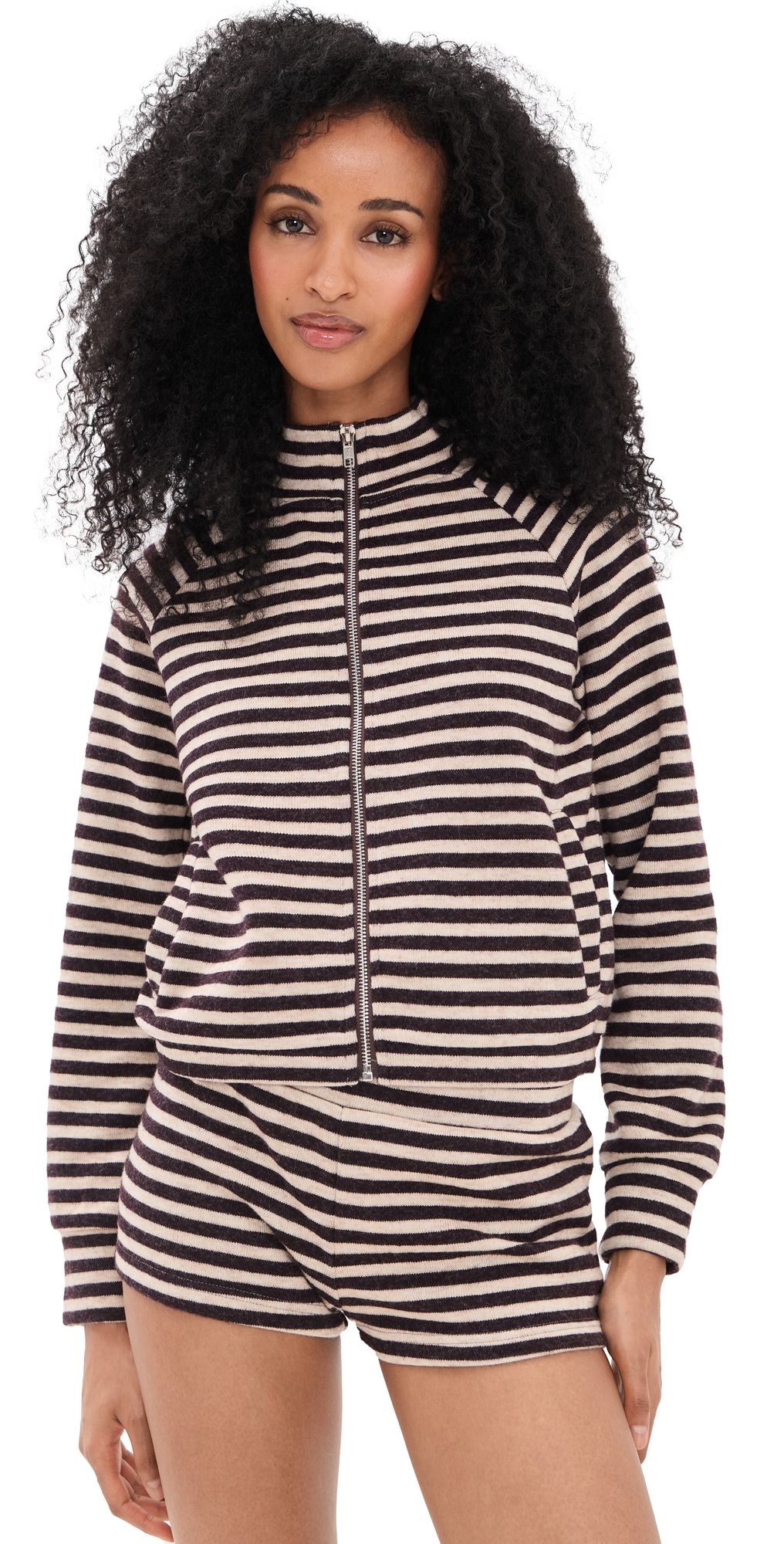 Lioness Bloom Knit Jacket Beige Chocolate Stripe XL