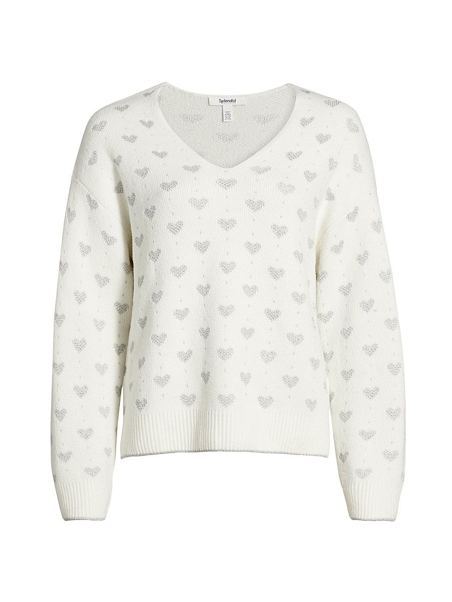 Women's Hazel Hearts V-Neck Sweater - Ice - Size Small