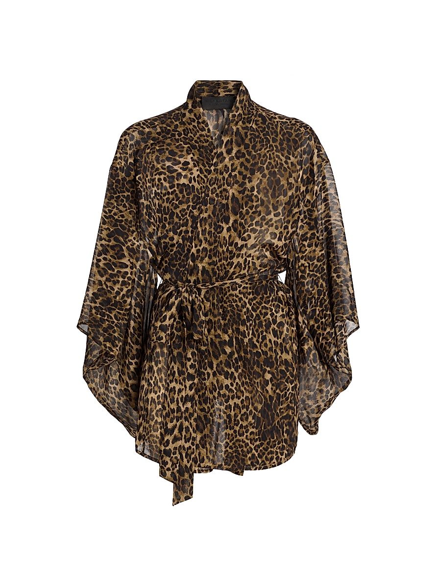 Women's Kima Leopard-Print Silk Kimono-Style Cover-Up - Vintage Leopard Print