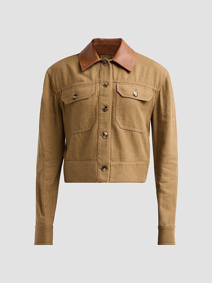 Women's Derby Linen Cropped Utility Jacket - Tan - Size XS
