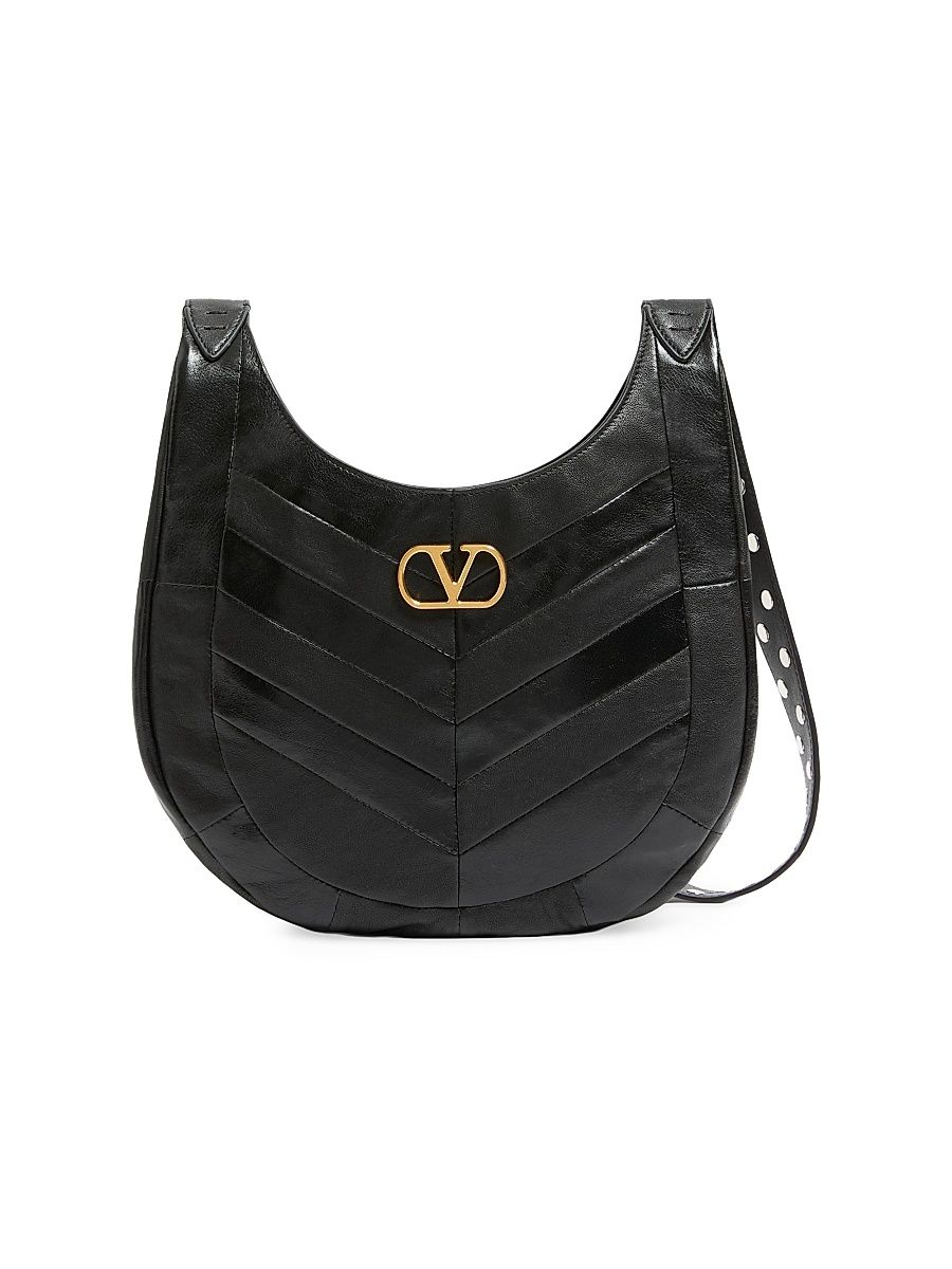 Women's Hoboho Small Hobo Bag in Chevron-Patterned Nappa Leather - Black