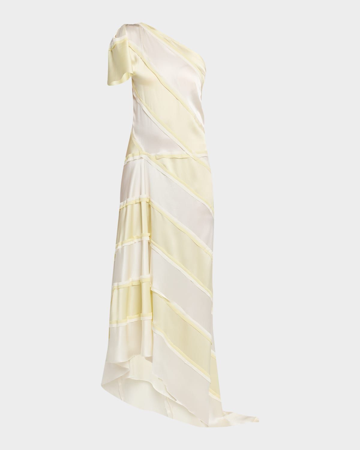 Striped Asymmetric Silk One-Shoulder Maxi Dress