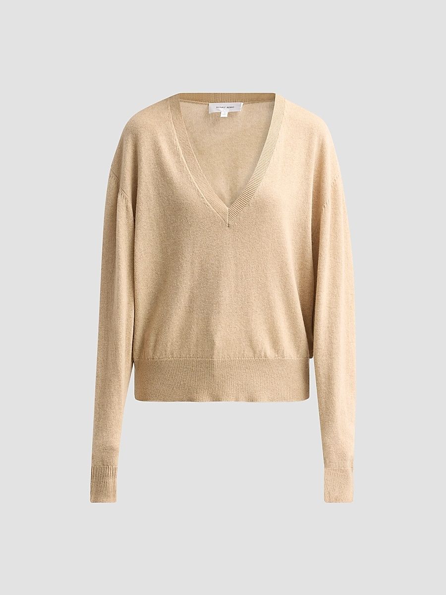 Women's Jayden Cashmere V-Neck Sweater - Oatmeal - Size Large