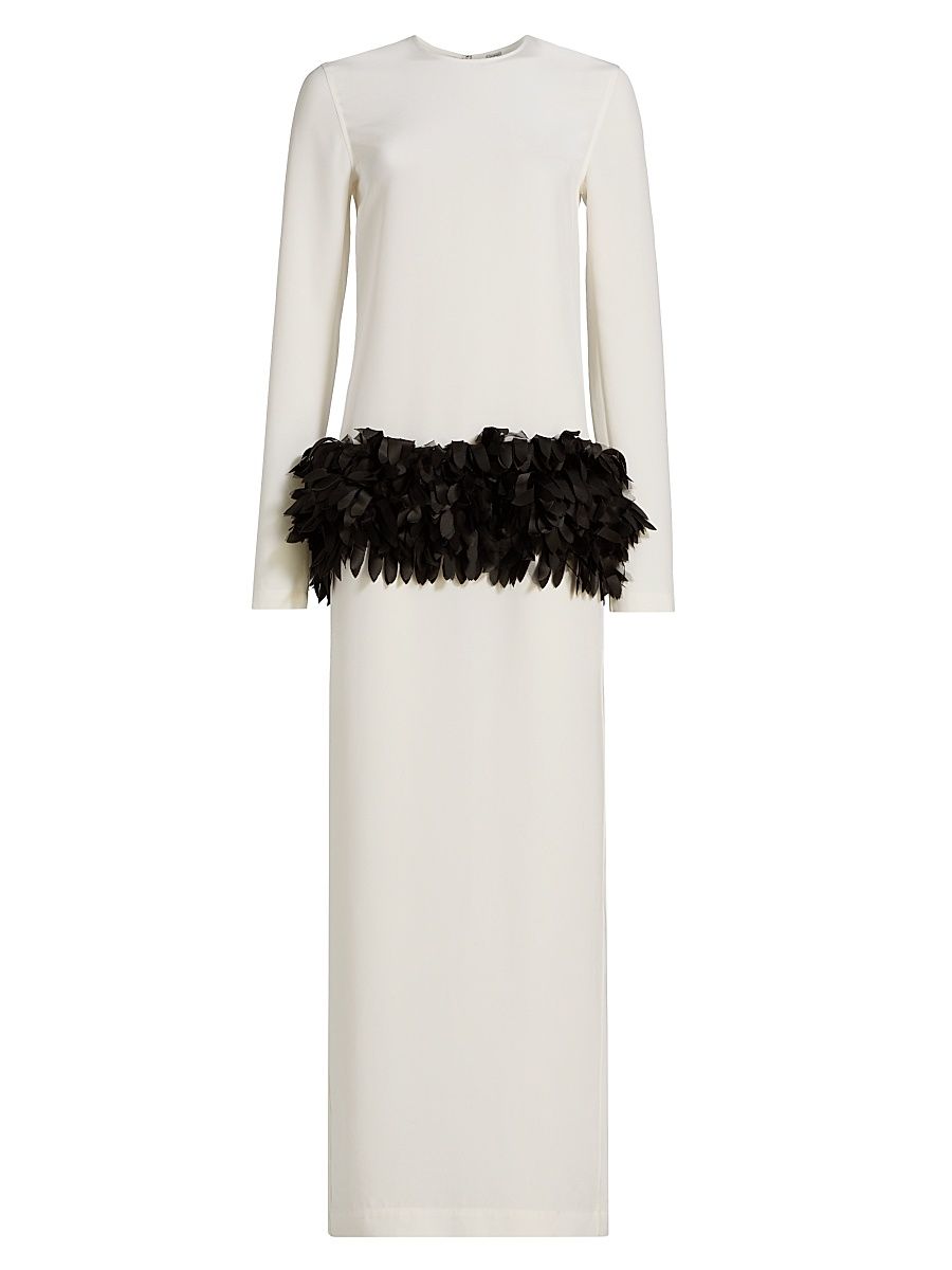 Women's Petal Long-Sleeve Maxi Dress - Off White - Size 10