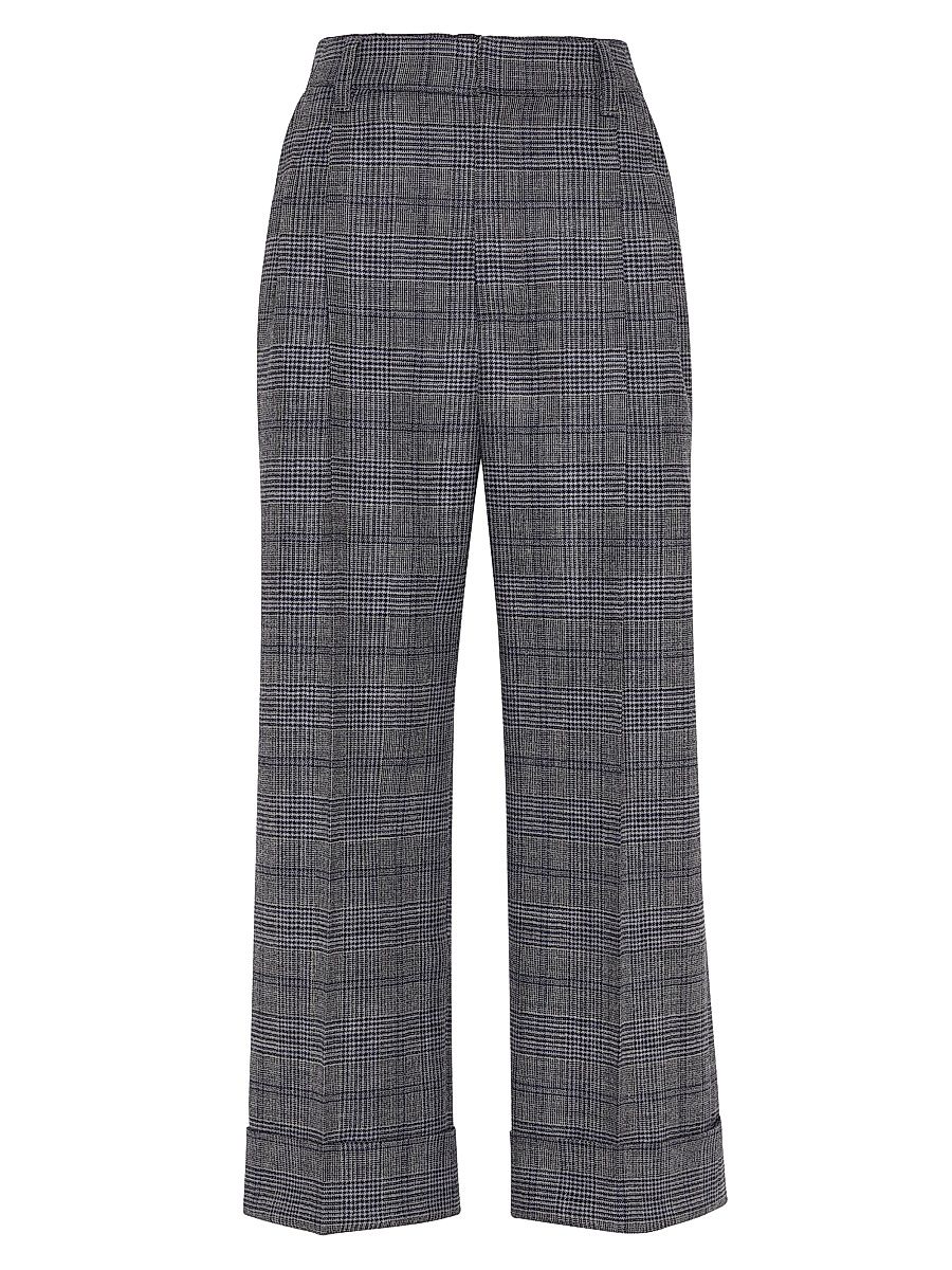 Women's Virgin Wool Prince of Wales Cropped Sartorial Trousers - Grey - Size 14