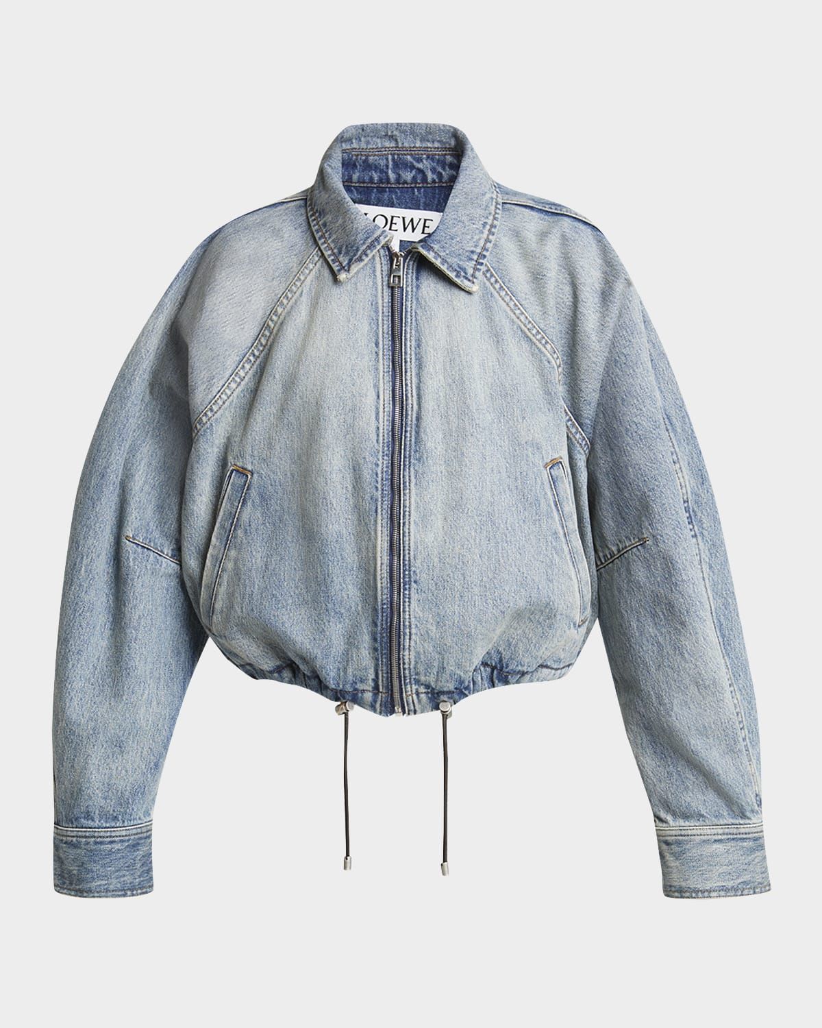 Balloon Zip-Up Drawstring Denim Jacket