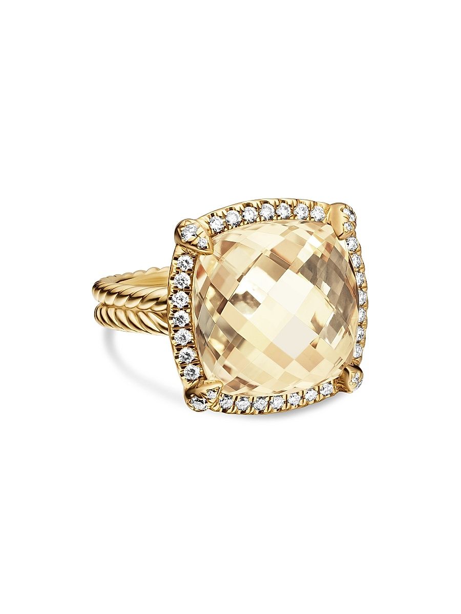 David Yurman Women's Chatelaine Pavé Bezel Ring in 18K Yellow Gold - Champagne Citrine - Size 8