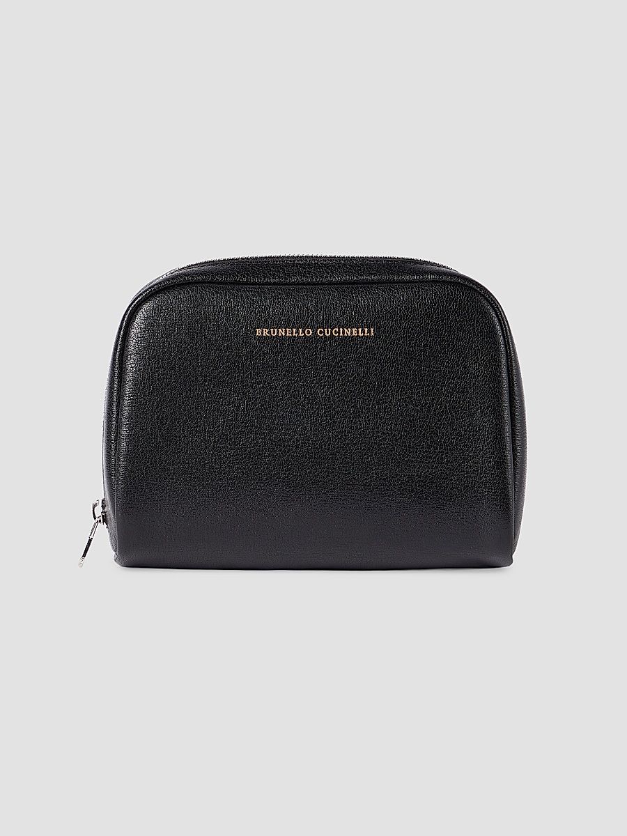 Brushed Leather Slim Beauty Case - Black