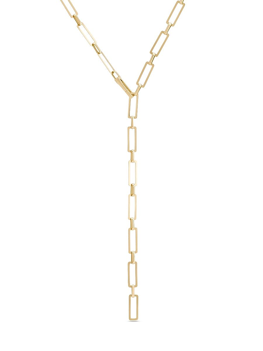 Women's 14K Yellow Gold Paperclip Chain Lariat Necklace - Yellowgold
