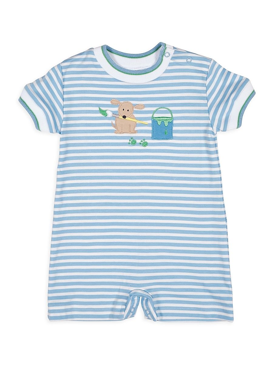 Baby Boy's Embroidered Striped Cotton-Blend Shortall - Blue - Size 24 Months