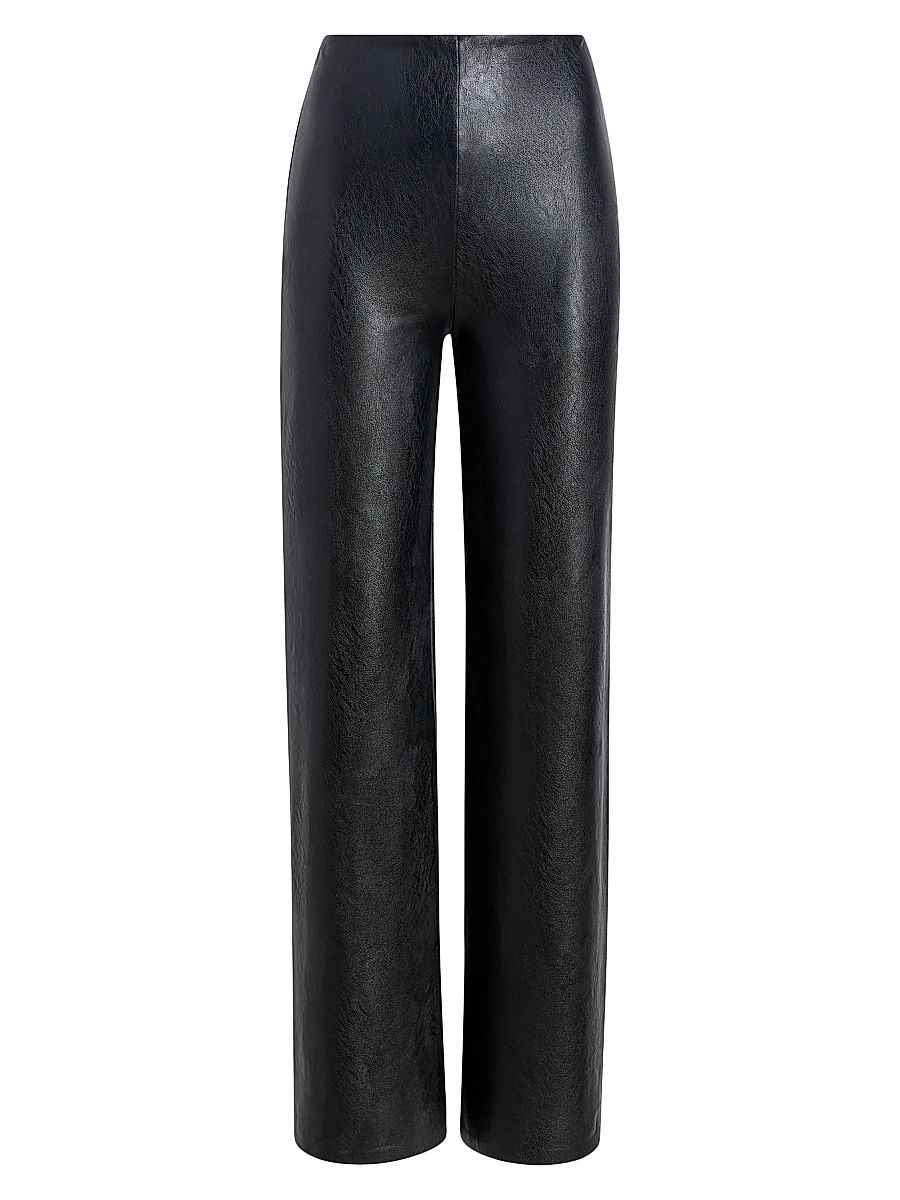 Women's Faux-Leather Wide-Leg Pants - Black - Size XL