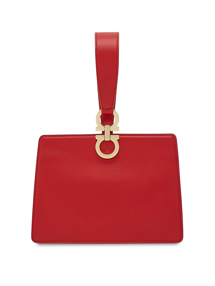 Women's Double Gancio Leather Wristlet Clutch - Flame Red