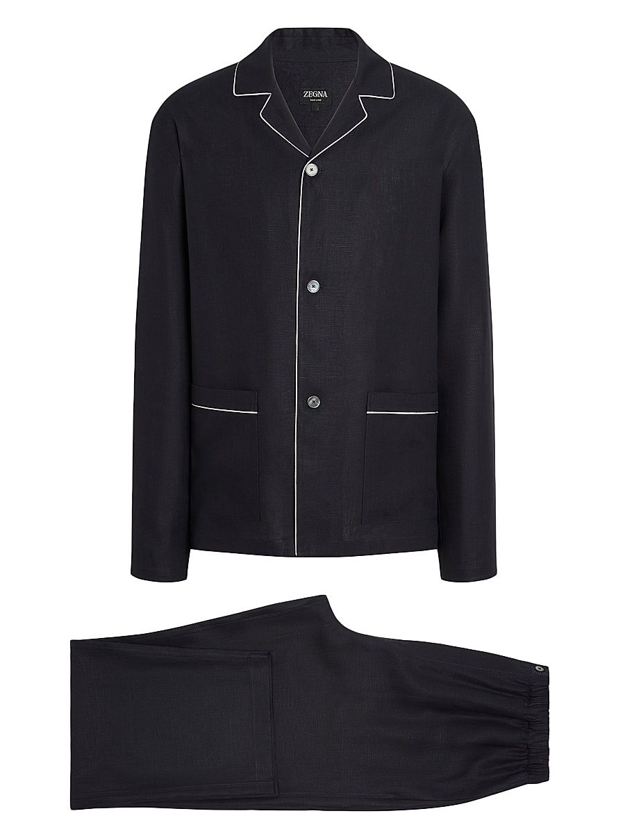 Men's Oasi Lino Pajamas Set - Navy Blue - Size XXL