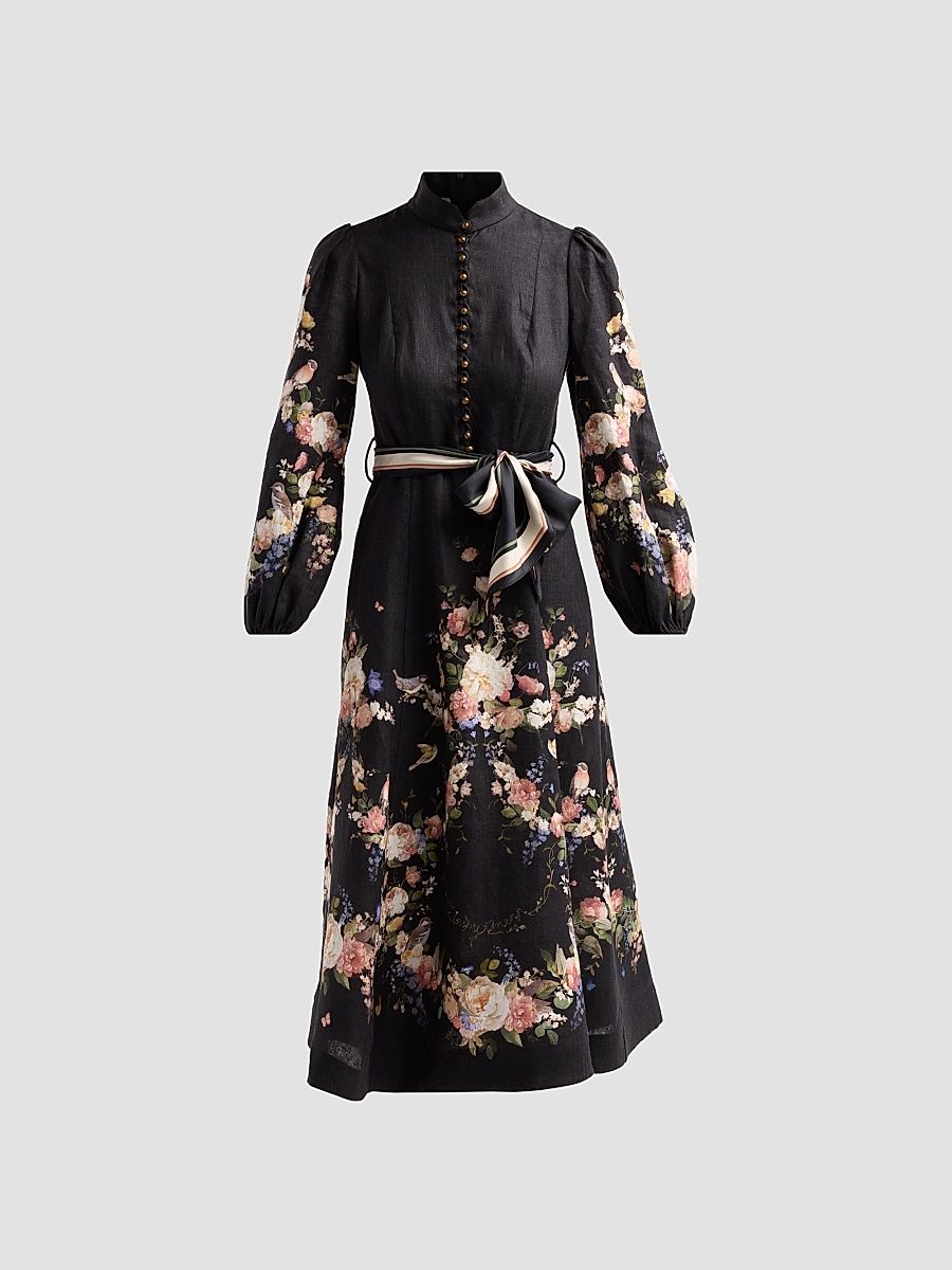 Women's Valiant Button Midi Dress - Black Bouquet - Size 8