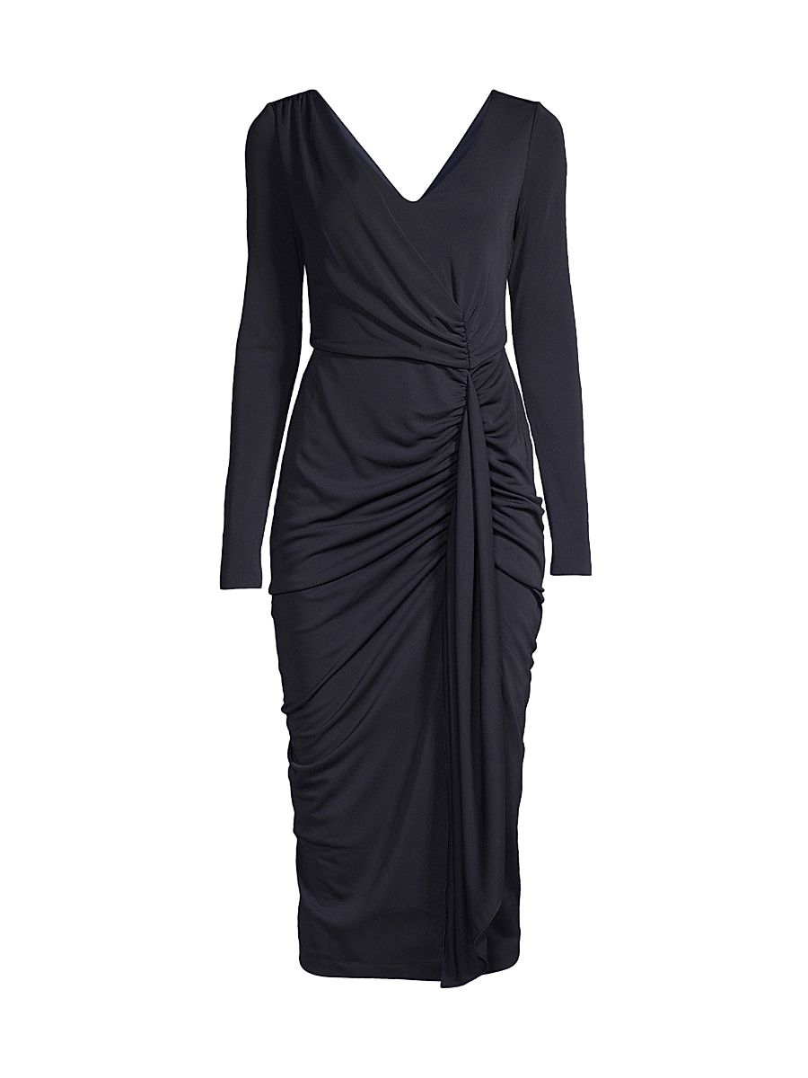Women's Cascade Long-Sleeve Midi-Dress - Navy - Size 2