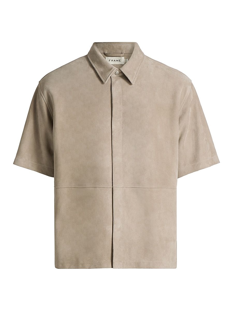 Men's Suede Button-Front Shirt - Dusty Beige - Size XL