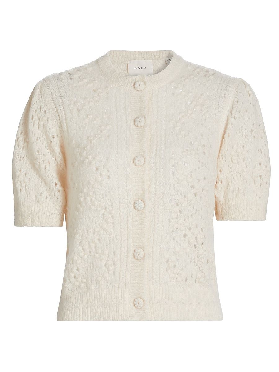 Women's Mirabelle Alpaca-Blend Short-Sleeve Cardigan - Ivory - Size Large