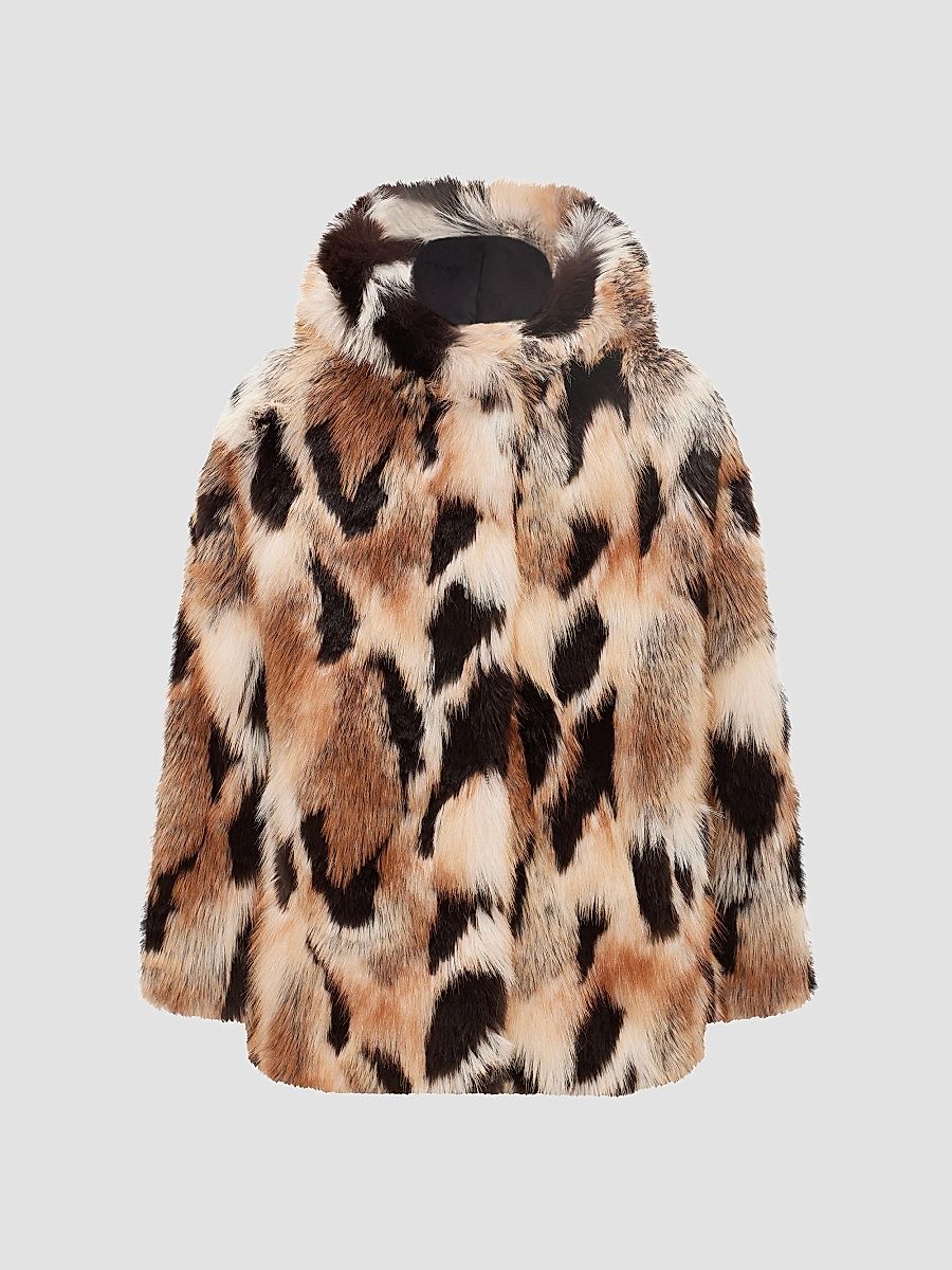 Lyla Grant Women's Faux Fur Fox Coat, Hood - Multicolor - Size XL