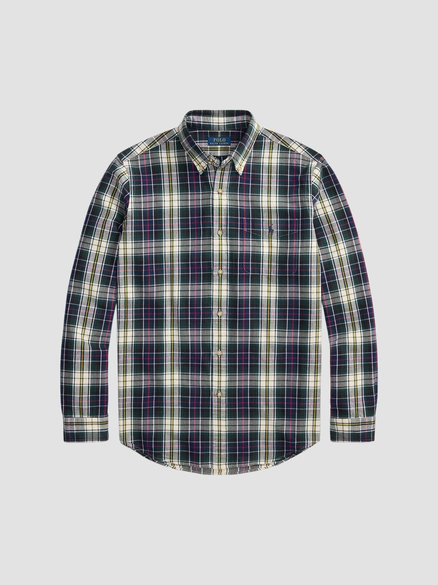 Polo Ralph Lauren Men's Plaid Brushed Oxford Cotton Classic-Fit Shirt - Navy Green Multi - Size Small