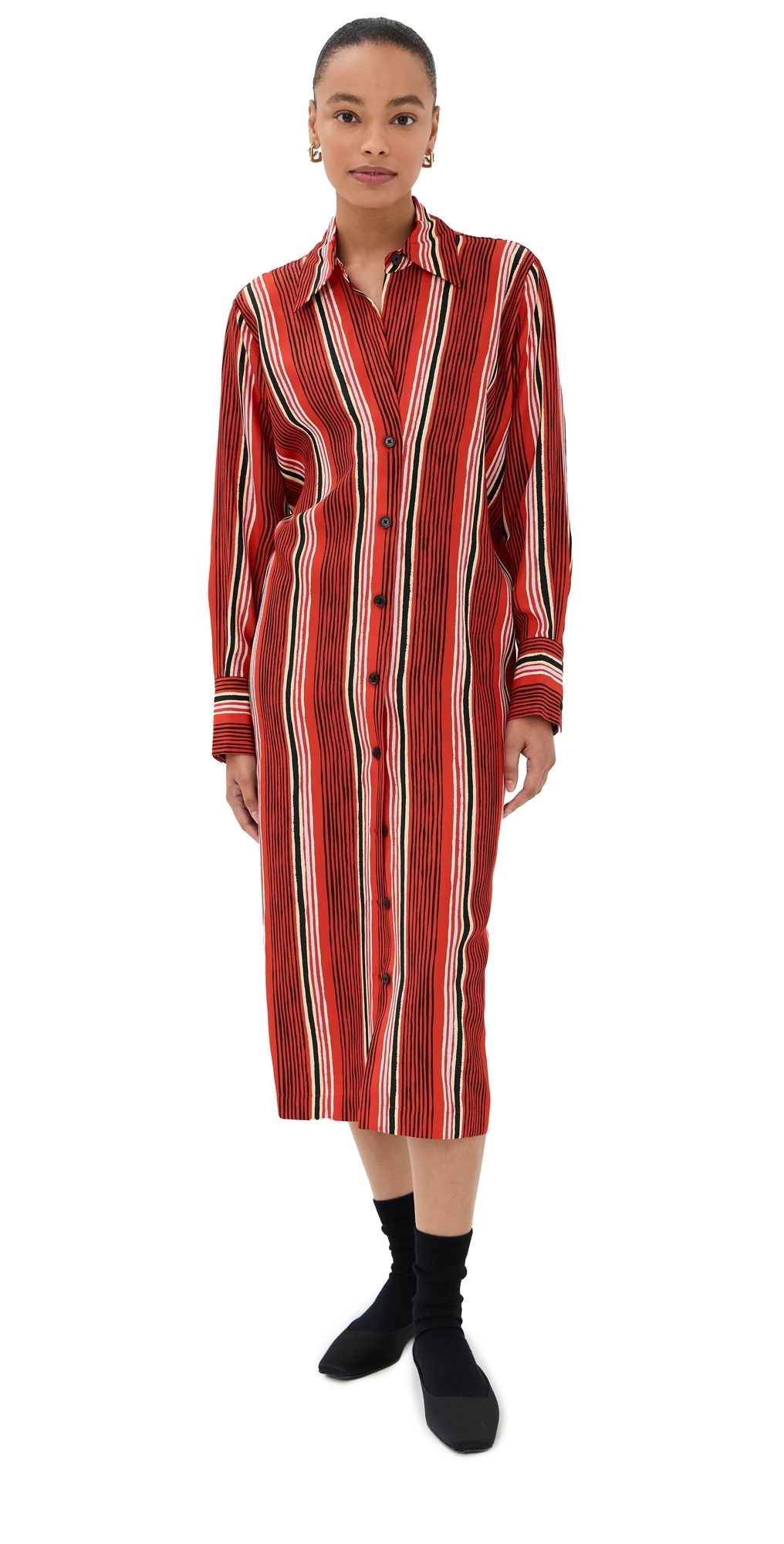 Proenza Schouler Printed Silk Habotai Amira Dress Vermillion Multi 0
