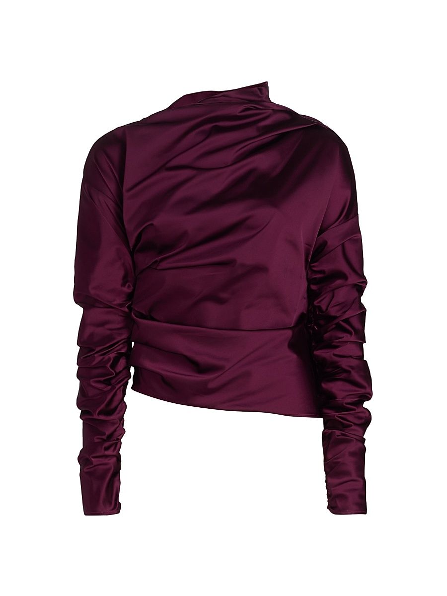 Women's Technical Stretch Satin Ruched Top - Mauve Wine - Size 8
