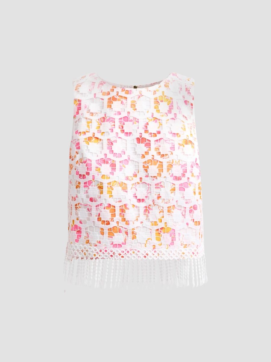 Lilly Pulitzer Women's Annaleese Pansy Fansy Sleeveless Crop Top - Resort White Pansy - Size 16