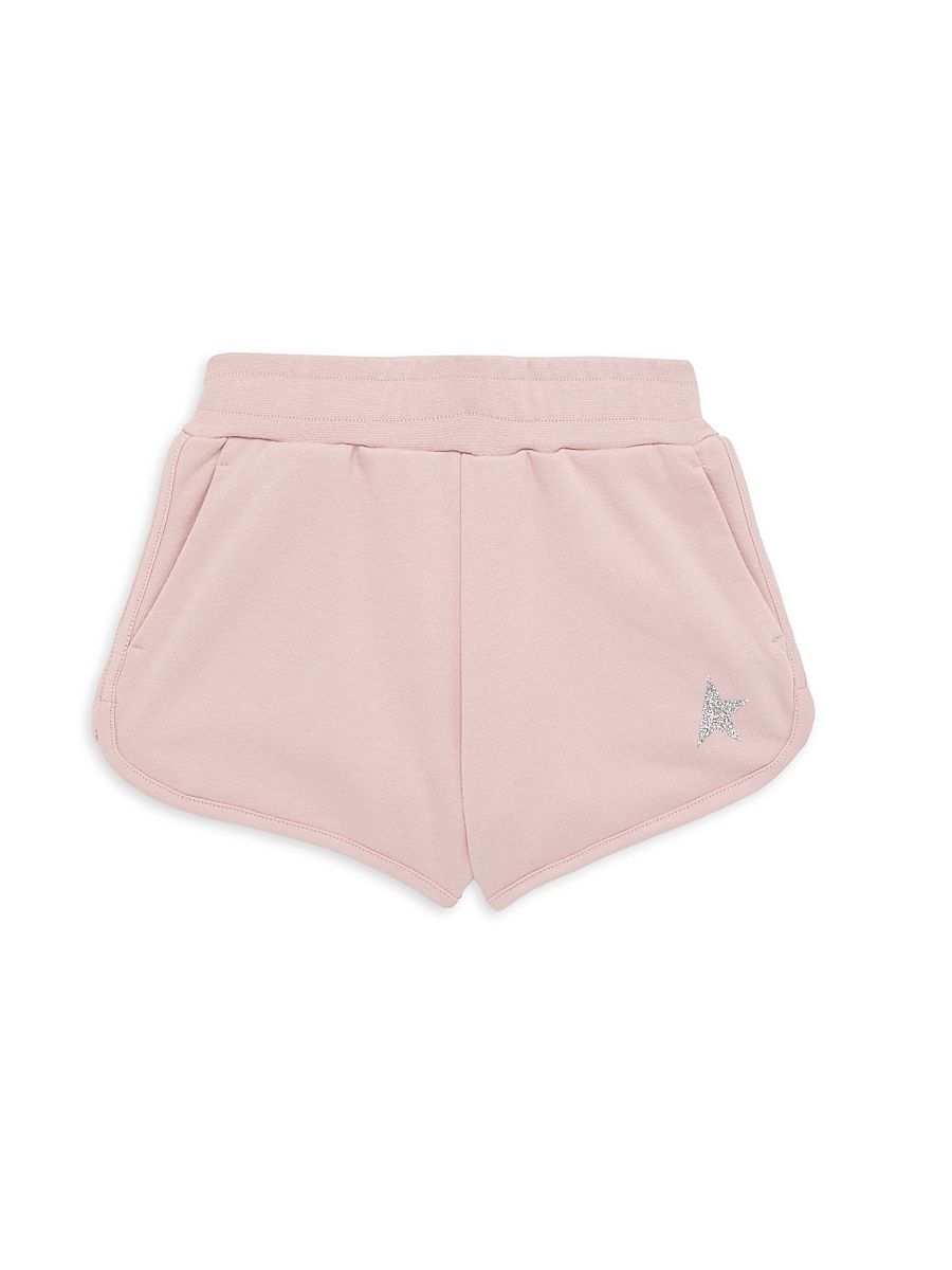 Little Girl's & Girl's Star Glitter Fleece Shorts - Pink Silver - Size 8