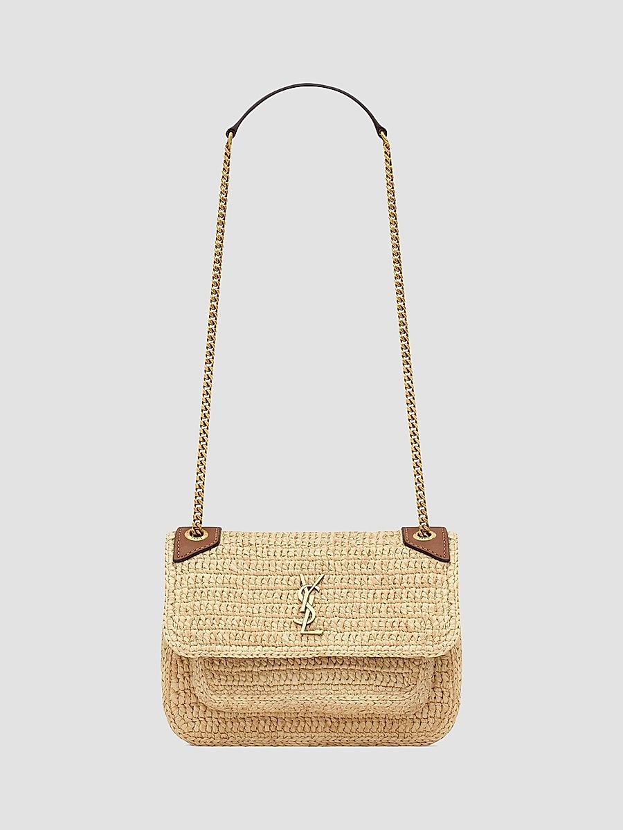 Saint Laurent Women's Niki Mini Shoulder Bag in Raffia - Natural And Brick