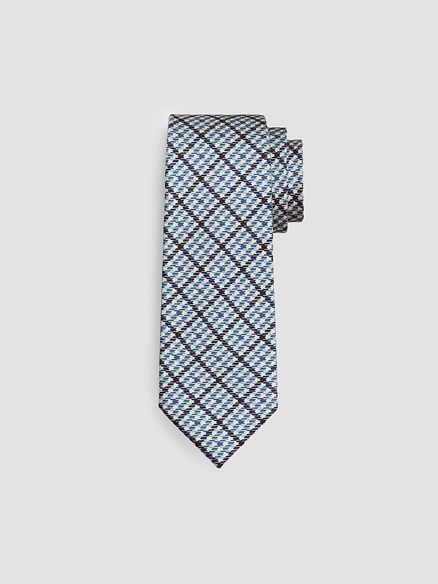 Men's Houndstooth Plaid Silk Tie - Blue