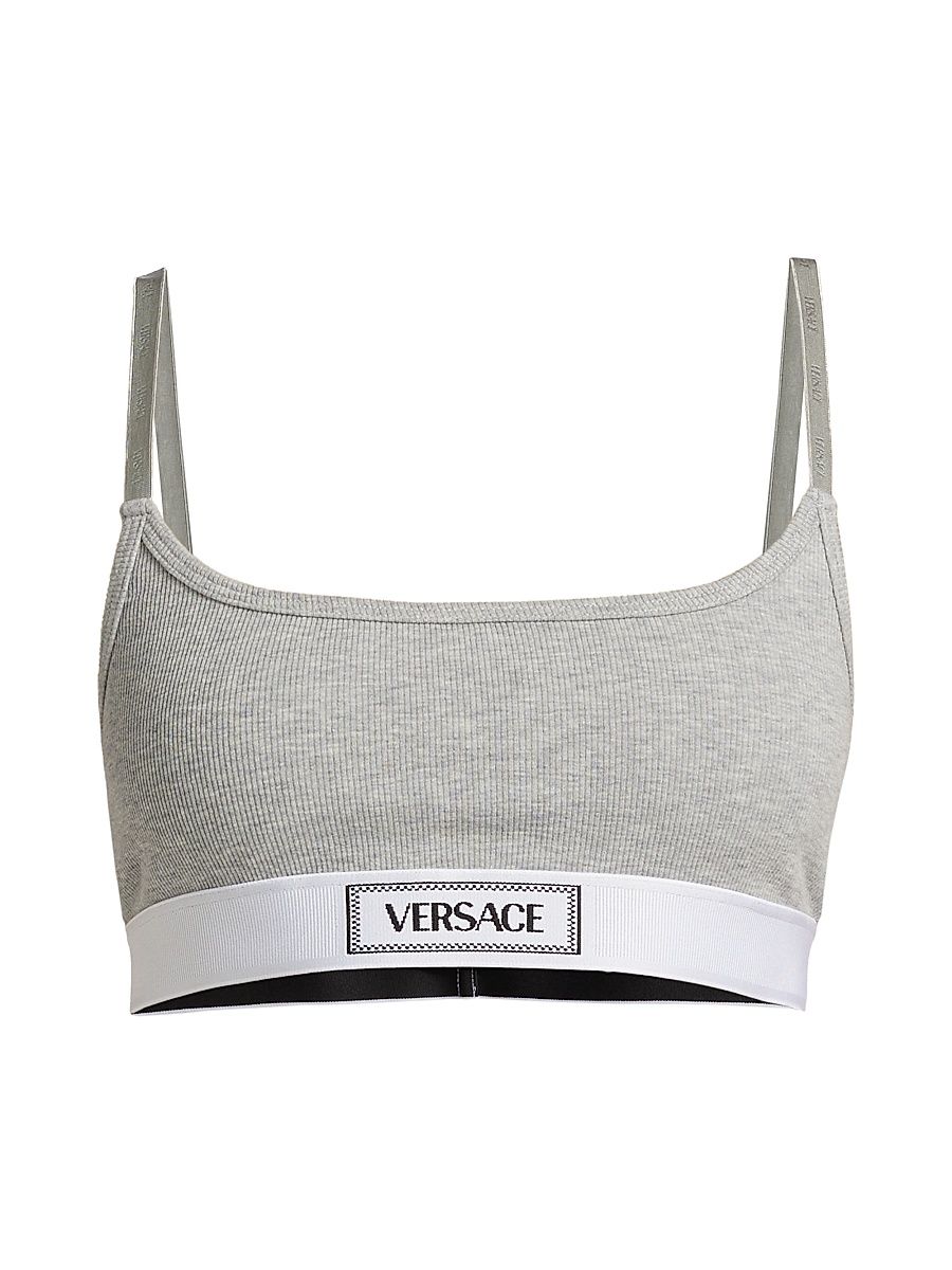 Women's Cotton Rib Logo Bralette - Grey Melanges - Size XL